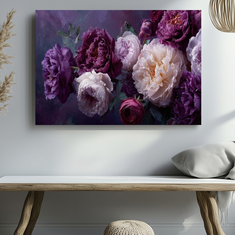 Purple and White Peony Flowers Floral Botanical Garden Home Room Canvas Decor gallery