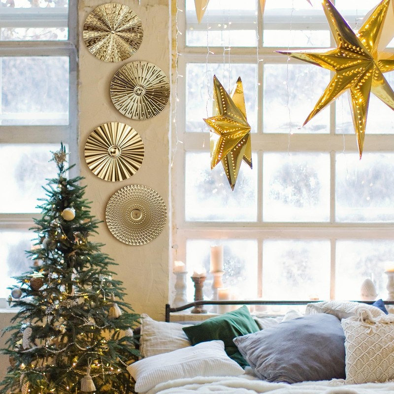 4 Pcs 12 Inch Gold Metal Wall Art Decor Modern Sunburst Hanging Artwork Decor W gallery