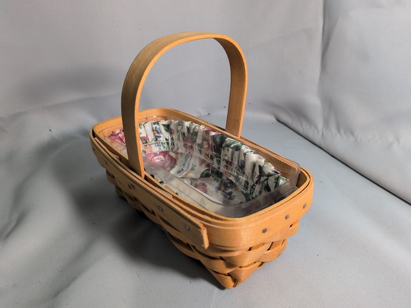 Longaberger 2000 Century Celebration small basket w/ floral lining and protector gallery