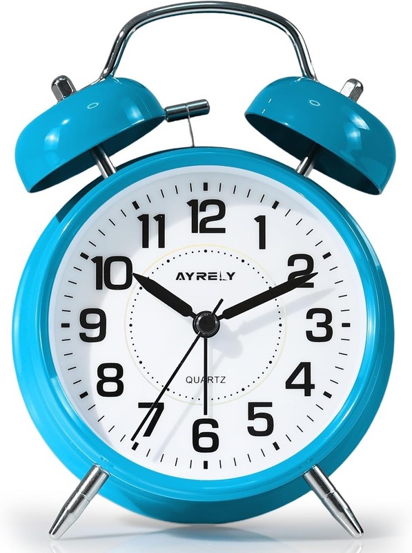 Super Loud Twin Bell Alarm Clock for Heavy Sleepers Silent Non-Ticking Silver