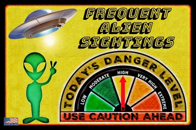 ADJUSTABLE GAUGE! 8″x12″ ALL WEATHER METAL SIGN UFO MAN CAVE BAR ROSWELL AREA 51