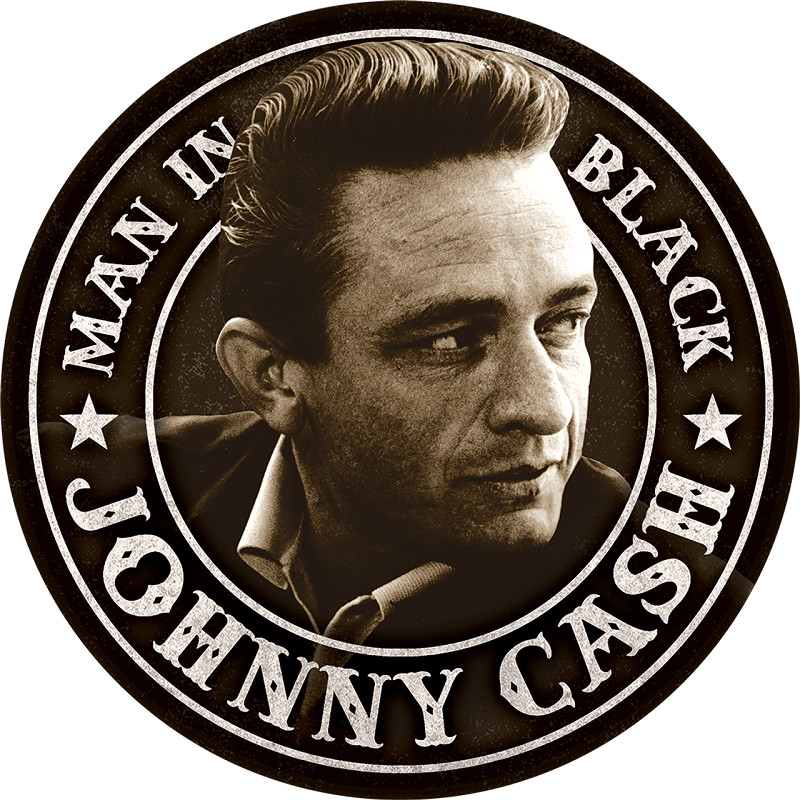 JOHNNY CASH MAN IN BLACK OFFICIALLY LICENSED ROUND ALUMINUM SIGN
