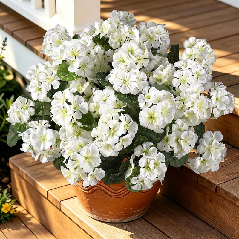 Artificial Flowers for Outdoors, 6 Bundles Realistic Fake Silk White Geranium... gallery
