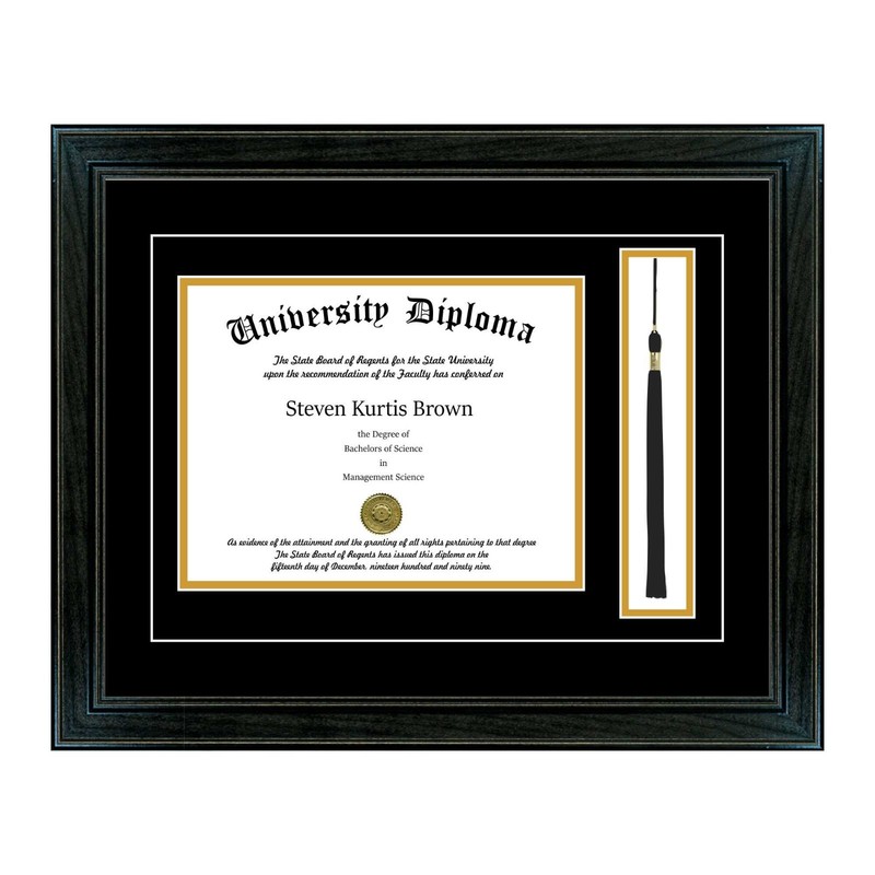 New Diploma Frame with Tassel and Double Matting School Colors UV Asst. Moldings