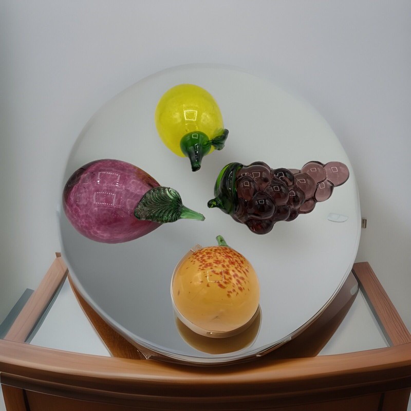 Art Glass Hand Blown Grapes Lemon Eggplant & Peach Set Of 4 See Pictures