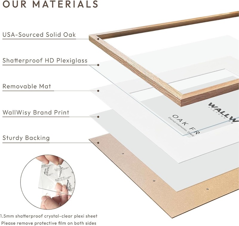 11x14 Picture Frame, Solid Oak 11x14 Photo Frame with Mat to 8x10, 14x11 Natural gallery
