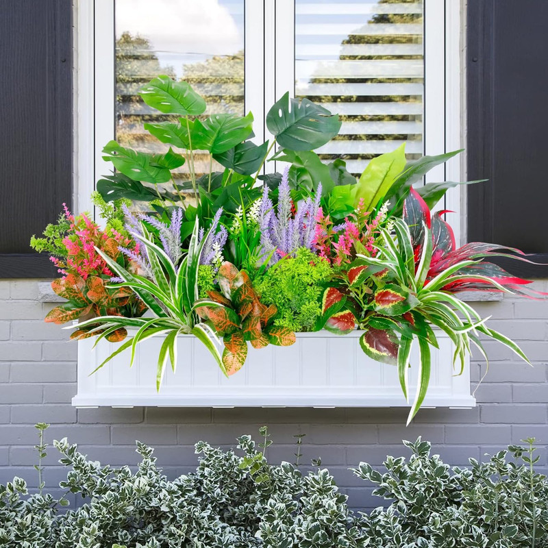 18 PCS Artificial Flowers for Outdoor, UV Resistant Fake Plants, Faux Plastic Gr gallery