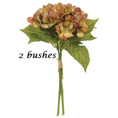 New Primitive HYDRANGEA STEMS 2 pcs DUSTY GREEN MAUVE Farmhouse Cottage 11.5″T