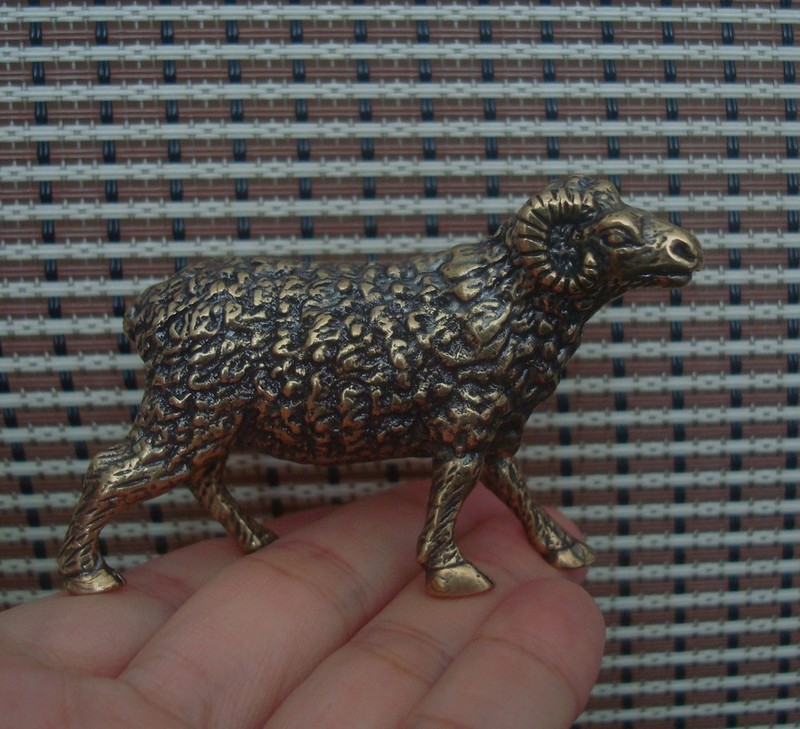 Vintage Solid Brass Ram Figurine Animal Bronze Color Statue House Ornament