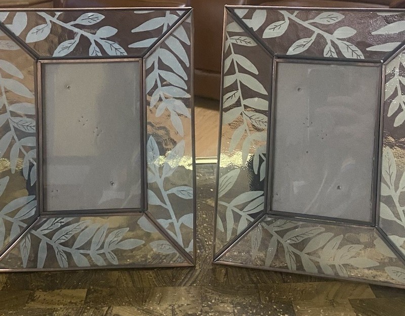 2 Kohls “Garden” Glass photo 5” x 7” frames- Green Leaves Design Copper Edging