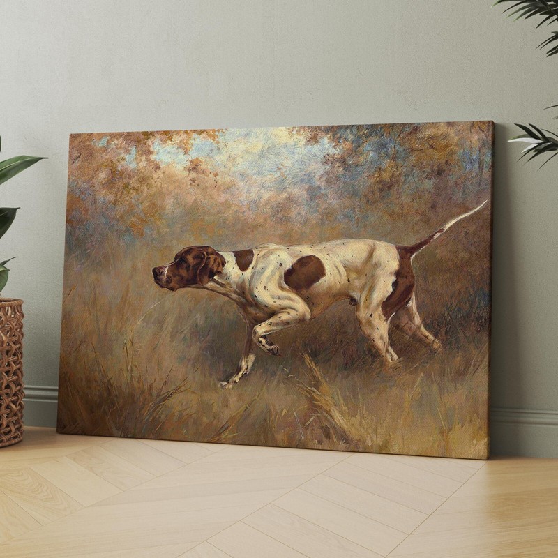 On Point – English Pointer Dog Victorian Hunting Dogs 1800 Canvas Wall Art Print