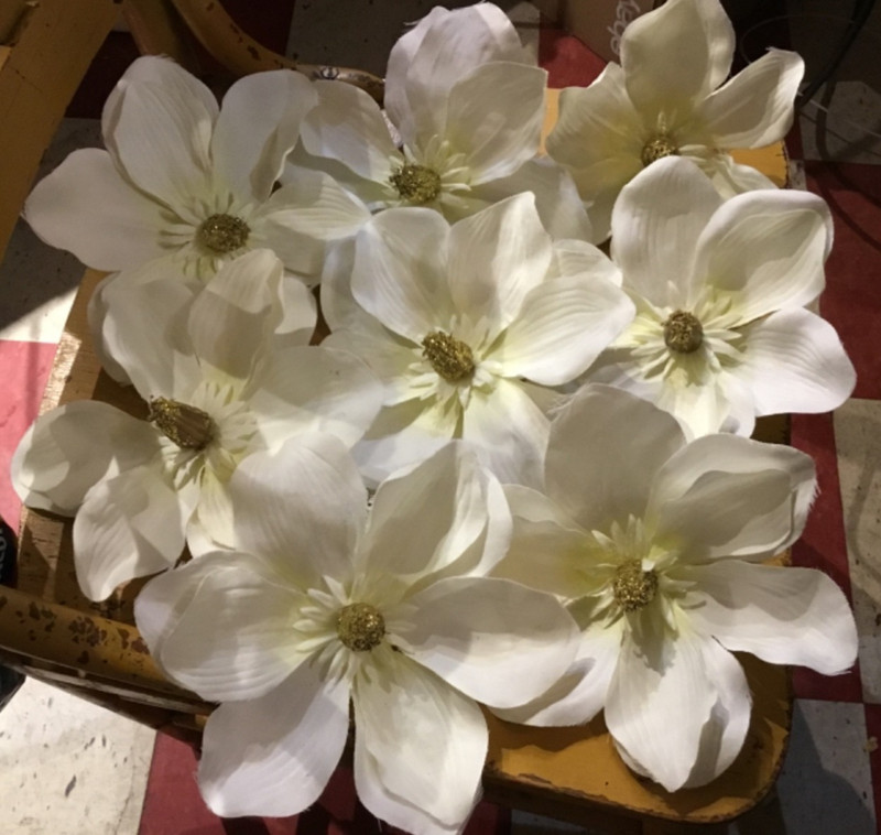 8 Pieces Magnolia Flowers Christmas Ornaments w/ Glitter