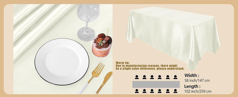 2 Packs Satin Tablecloth 102 x 58 Inches Rectangular Table Overlay Cover Bright gallery