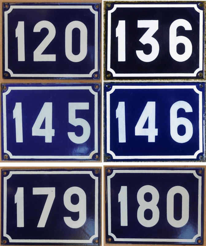 Large blue vintage French house numbers enamel on steel 100 to 199 new old stock