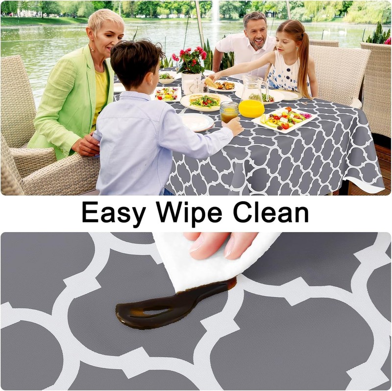 Round Plastic Table Cloth, Waterproof Vinyl Tablecloth with Flannel Backing for gallery