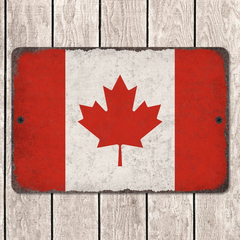 Canadian Flag Distressed Metal Sign Vintage Wall Art Road Sign Canada Decor