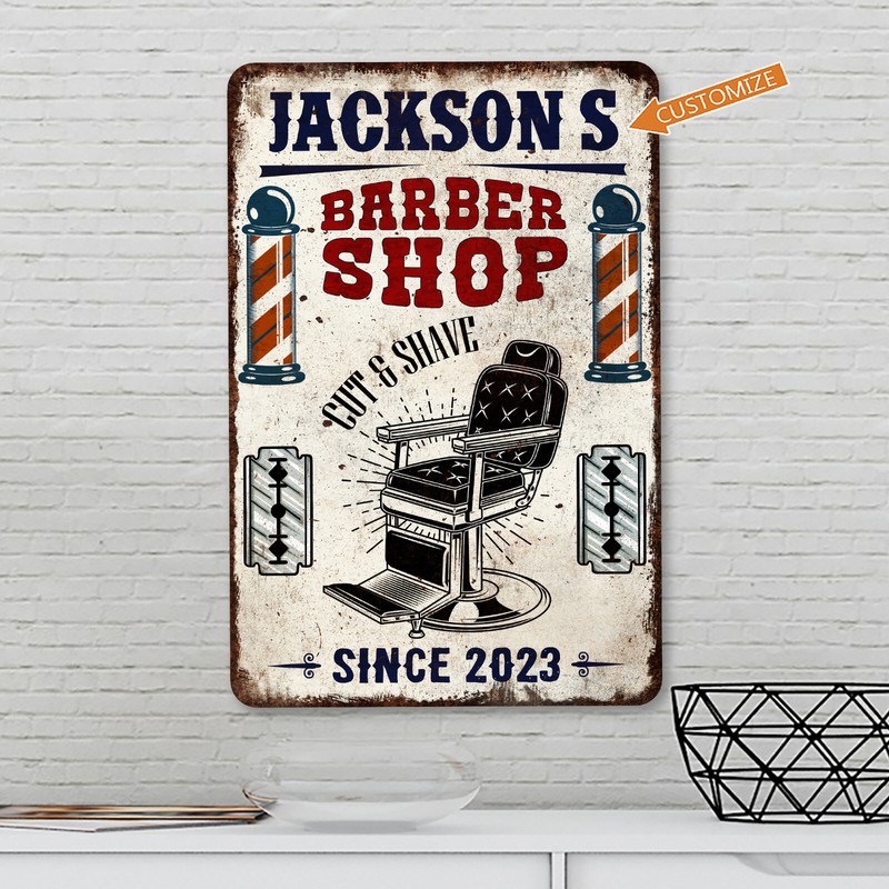 Personalized Barber Shop Sign Barber Pole Razor Hairdresser Decor 108122002055 gallery