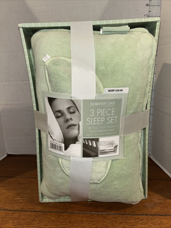 North Point Plush Throw,+ PILLOW +SLEEP MASK lime green (50" x 60") - NWT