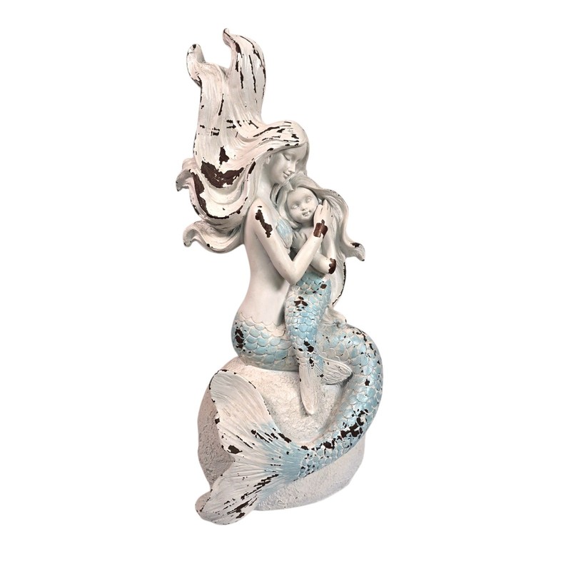 Mermaid Mother Child Figurine Undersea Fantasy Resin Statue Coastal Rustic Beach gallery