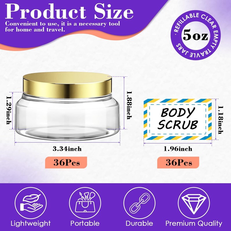 36 Pack 5 oz Plastic Cosmetic Containers With Lids Refillable Clear Empty Travle gallery