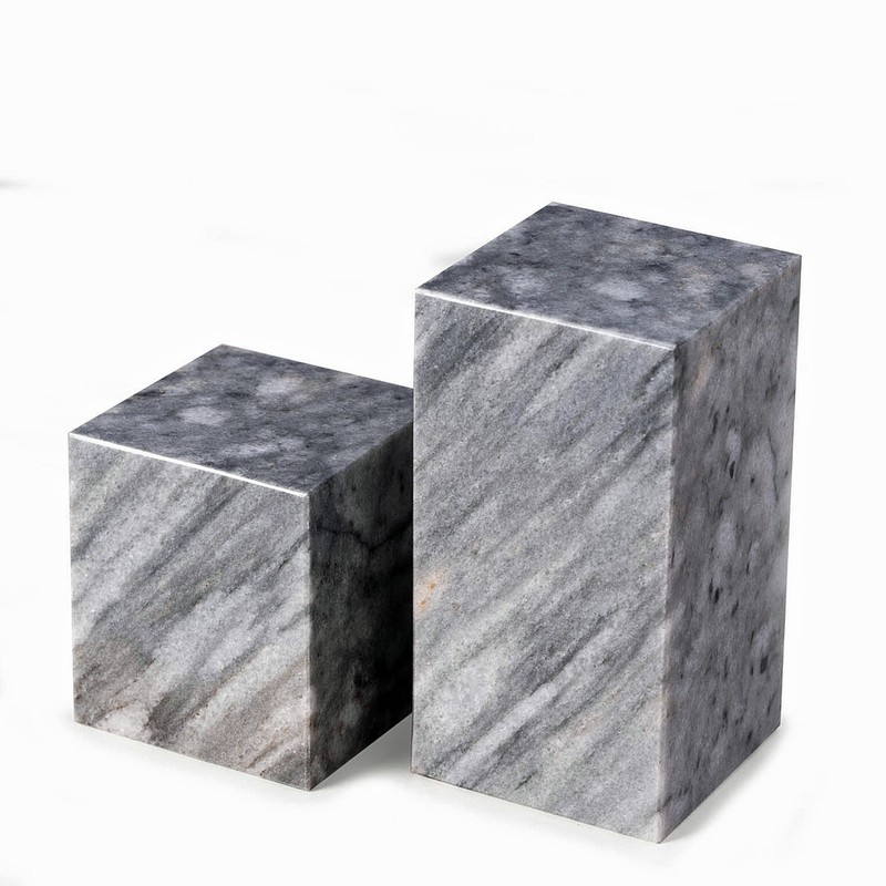 GREYSTONE MANOR GRAY VEINED MARBLE BOOKENDS - HEAVY CUBE SHAPE MODERN DECOR