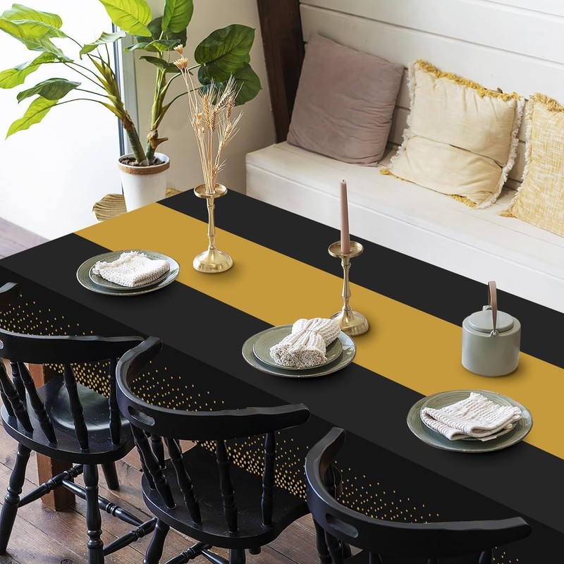3 Pack 2in1 Disposable Plastic Tablecloths 54" x 108" Black and Gold Dot Kitchen gallery