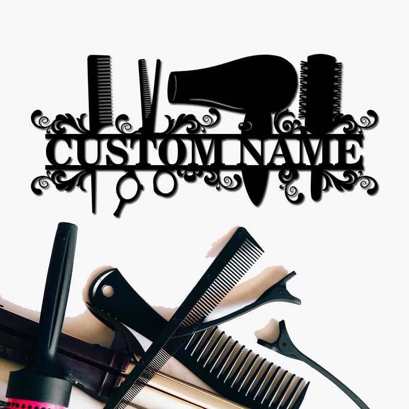 Hair Stylist Personalized Last Name Sign,Custom Barber Shop Metal Wall Art Decor