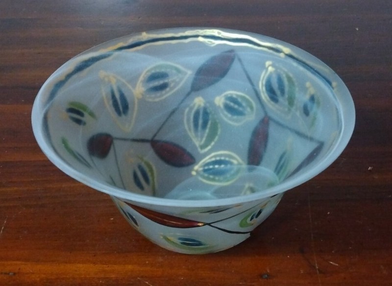 Frosted Hand Painted Glass Bowl Candy Potpourri