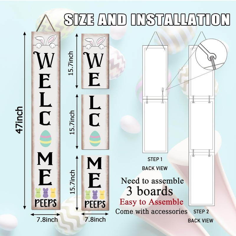 Easter Porch Sign Rabbit Front Door Hanging Decorations Wooden Vertical Indoo... gallery
