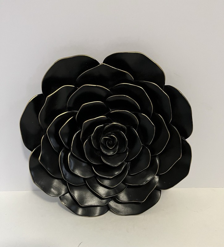 black resin flower wall decor with gold edges