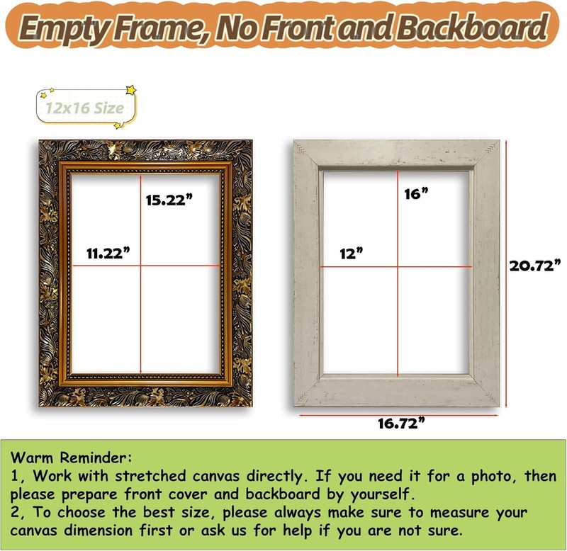 Open Back Canvas Frame for 12x16 Oil Paintings Art Prints, 2.36” Wide Baroque... gallery