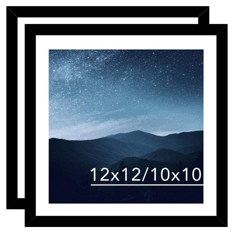 12×12 Picture Frame Set of 2 Black with 10×10 Mat for 30 x 30cm Diamond Art P…