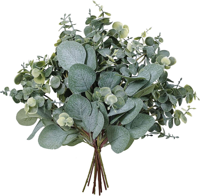 10 Pcs Mixed Eucalyptus Leaves Stems Bulk Artificial Silver Dollar Picks Faux Br