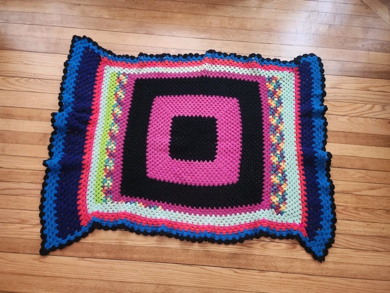 Vtg Handmade Crochet Granny Square Blanket Afghan Throw 42″ x 56″ One Of A Kind