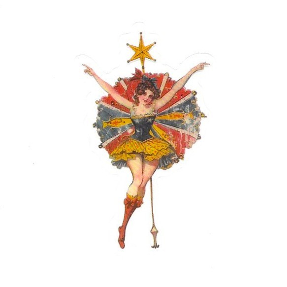 Victorian Circus Star Girl Transparent Vinyl Sticker Clear Ephemera Retro Art
