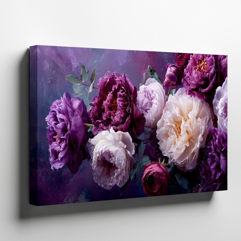 Purple and White Peony Flowers Floral Botanical Garden Home Room Canvas Decor