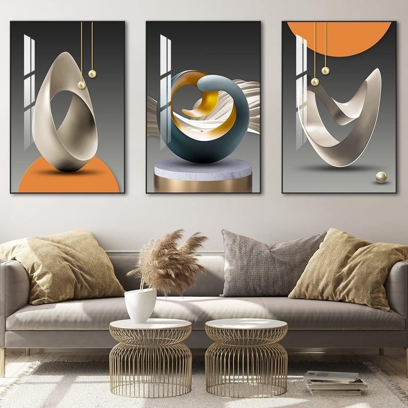 MPLONG Abstract Modern Wall Art 3 Panels 20x28 White Blue Grey gallery