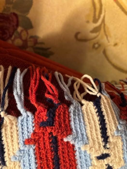 HAND CROCHETED LARGE RED-WHITE-BLUE AFGHAN BLANKET/THROW-NATIVE AMERICAN DESIGN! gallery