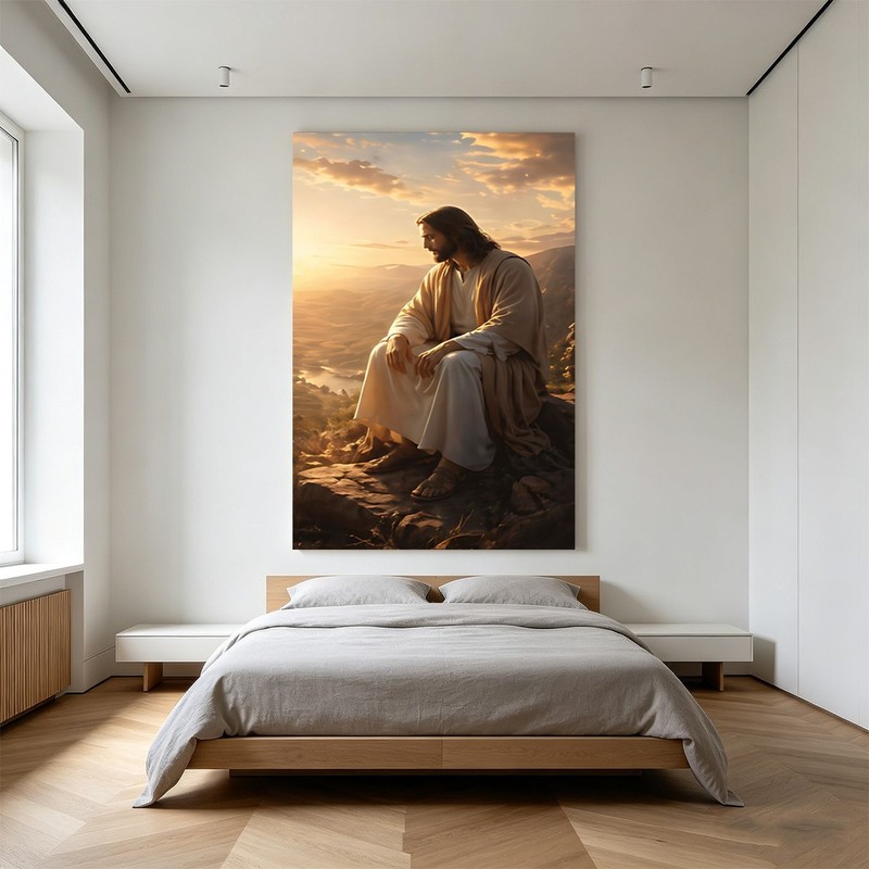 Jesus Sitting on Mountain Sunset Wall Art Print Religious Christian Home Decor gallery