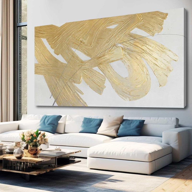 Wall Decorations for Living Room Gold and White Abstract Canvas Art Oil Painting