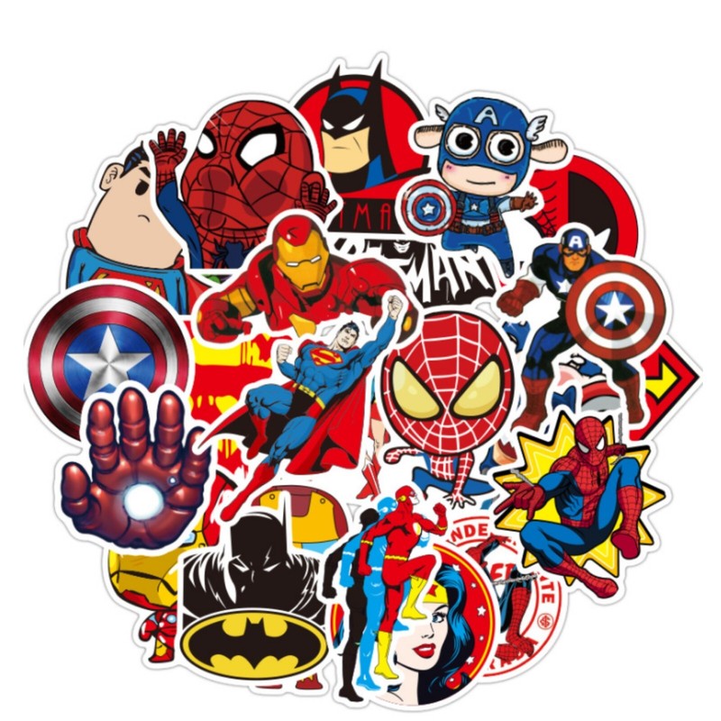 50pc MARVEL SUPERHEROES BATMAN SUPERMAN SPIDERMAN Vinyl Stickers, Great Colors