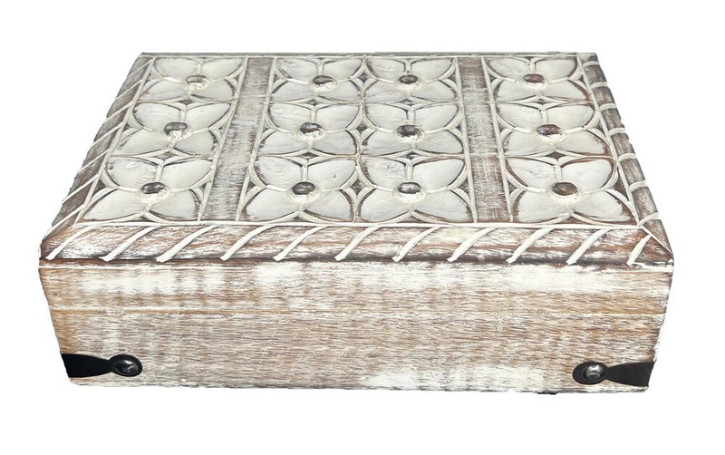 Whitewashed Mango Wood Engraved Box gallery