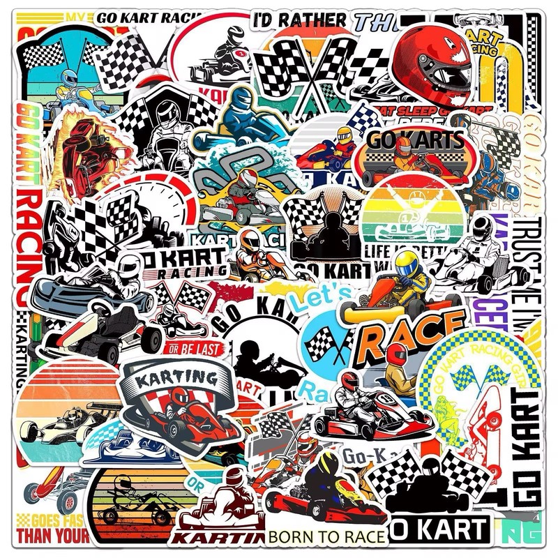 50 PCS Go Karting Stickers Racing Sports Decals Hydro Yeti Laptop Free Shipping!