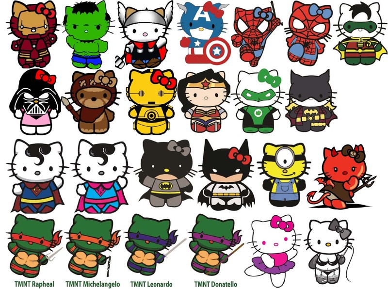 HELLO KITTY SPIDER MAN,IRON MAN,BATMAN,THOR – MANY SUPER HERO DECALS-STICKERS