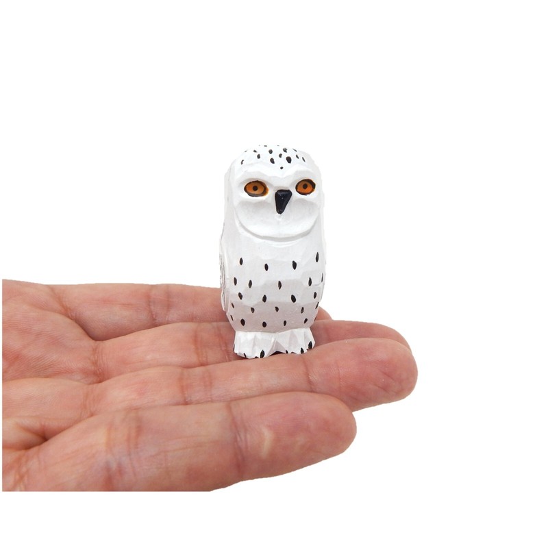 Snow White Owl Bird Sculpture Miniature Wood Art Garden Statue Decor Fake