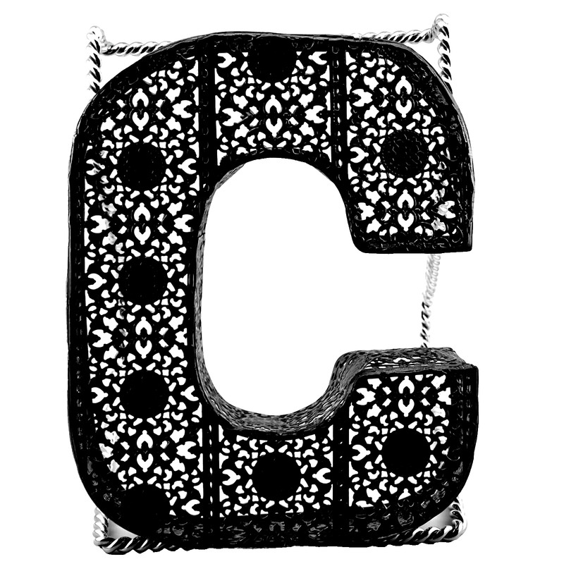 Black Metal Silver Letter “C” MonogramLacey Metal 7 inches tall