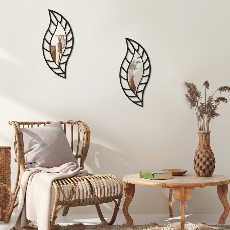 2 Pcs Decorative Mirror Wall Decor Leaf Teardrop Mirror Wall Mounted Decorati... gallery