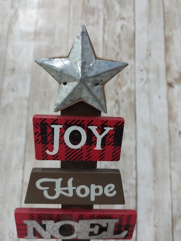 New! Christmas Tree Star Pallet Wood Sign Winter Decor Standing Hope Joy Noel gallery