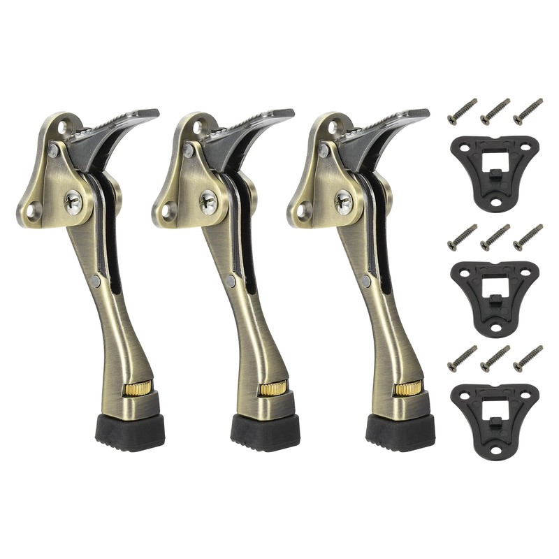 3 Set Kickdown Door Stopper, 4.7″ Aluminum Alloy Adjustable Door Holder, Brass