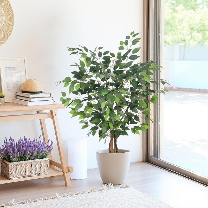 Artificial Ficus Tree 4ft, Artificial Plants Indoor with Realistic Leaves &